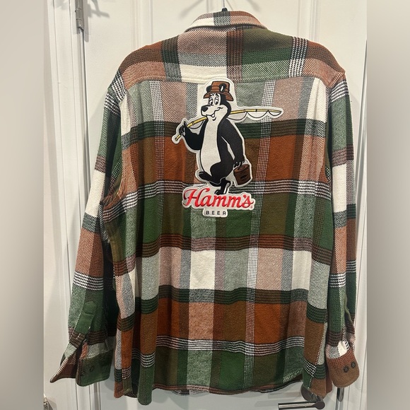 Angry Minnow Other - Men’s Angry Minnow Hamm’s Beer Fishing Club Brown/ Green Plaid Flannel- 2XL